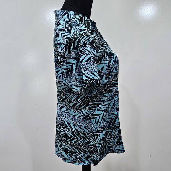 Dana Buchman Womens Pleated Button Up Top Size Medium Geometric Chevron Tribal - Picture 7 of 12